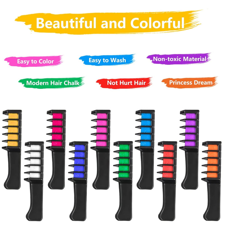 10PCS păr cretă pieptene temporar lumina păr culoare crema cadouri pentru fete pentru copii 4 5 6 7 8 9 11 + ani Vopsea pentru par Naty Shop