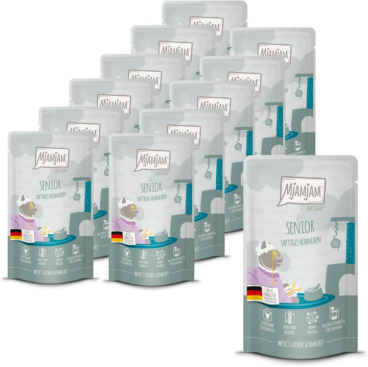 Mjamjam - Hrană umedă premium pentru pisici - Senior - Juicy Chicken, 6Pack (6X800G), fără cereale