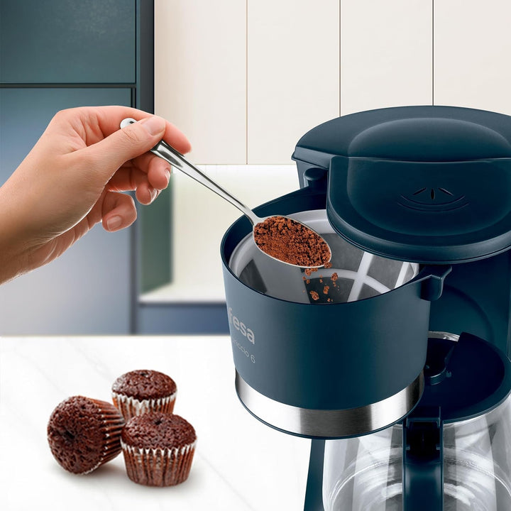 Espressor Ufesa CG7114 Capriccio Drip, 6 cești, 600W, carafă 0.6L, sistem anti-picurare, oprire automată, albastru