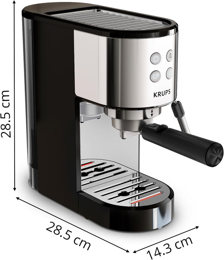 Krups Virtuoso Essential espresso portafilter machine, 15 bar, Aplicații din oțel inoxidabil, Design subțire, Panou de control cu 4 funcții, Incl. accesorii barista, Oțel inoxidabil, XP441810