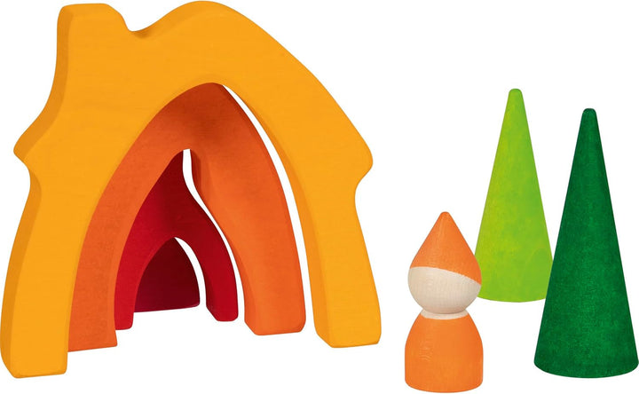 Goki 58427 - Casă pentru pitici - Goki Evolution - Fabricat din lemn de arțar de înaltă calitate - 7 părți - Vopsele colorate pe bază de apă - Fabricat în Europa