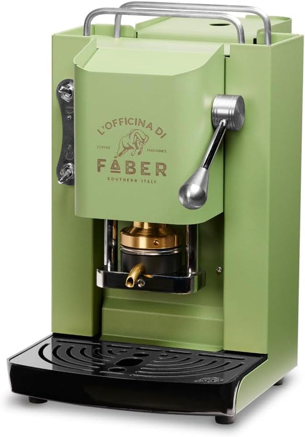 | Model Pro Deluxe | Espressor cu capsule Ese de 44 mm | Finisaj cromat | Presă de cafea cu tampon din alamă (verde acid), verde anason