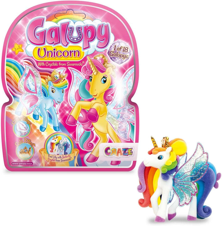 Galupy Unicorn - Pachet de 3 figurine unicorn, jucării unicorn de colecționat, figurine ponei cu aripi strălucitoare și cristal Swarovski