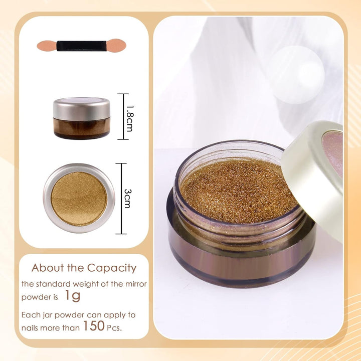 Chrome Nagel Pulver Spiegel Effekt Metallic Staub Holographische Glitter Glasierte Maniküre Dekoration Reflektierendes Pigment Für DIY Gel Polish Nail Art, Harz Handwerk, Geschenke Für Gold