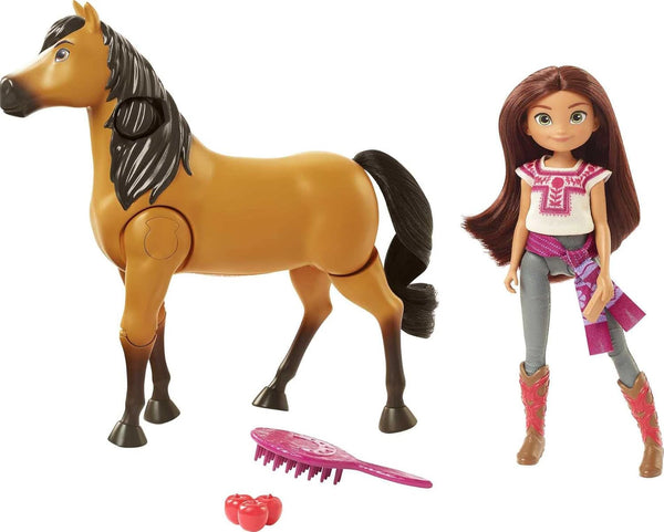 Dreamworks Spirit GXF95 - Set de aventură de călărie cu păpușă Lucky (17,78 cm) și cal Spirit (20,32 cm), jucării pentru vârsta de 3+