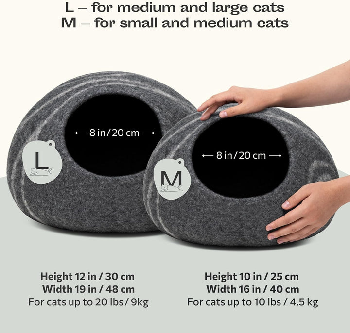 MEOWFIA Pat pentru Pisici Peșteră – Paturi ecologice din lână 100% Merino pentru pisici și pisoi