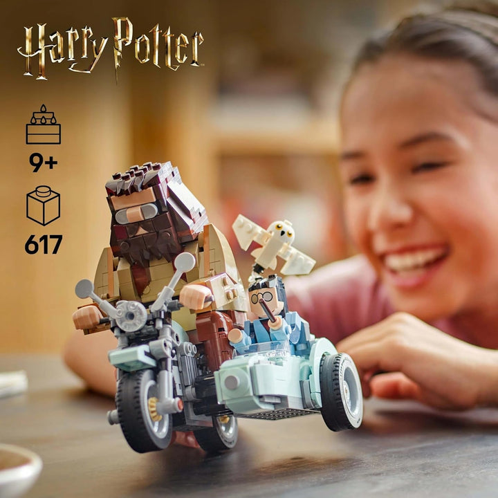 LEGO Harry Potter Hagrid and Harry's Motorbike Tour, jucărie cu motocicletă mobilă cu Sidecar & Hedwig Minifigure, cadou de ziua de naștere pentru fanii lumii vrăjitorilor, băieți și fete cu vârsta de 9+ 76443