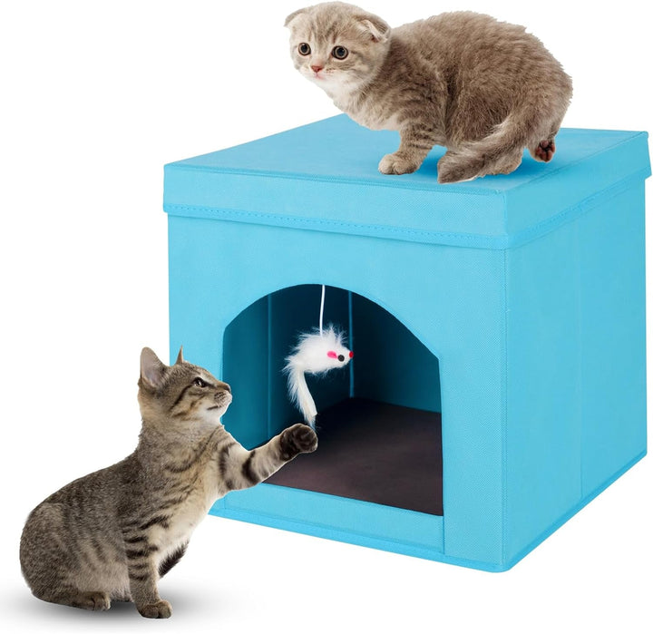 Pat pliabil pentru pisici sau pisoi de interior, scaun pliabil pentru pisici cu cub și peșteră, gri, 13 x 13 x 13 cm