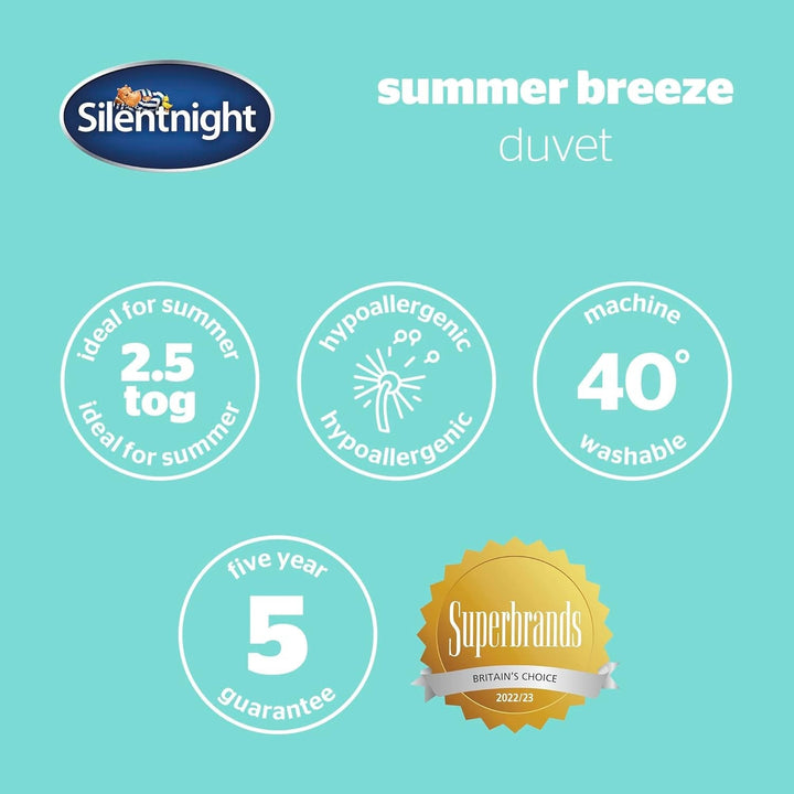 Plapumă Silentnight Summer Breeze pentru pat de o persoană, 2,5 Tog, plapumă de vară ușoară, ideală pentru nopți călduroase și dormituri fierbinți, hipoalergenică și lavabilă la mașină, pat de o persoană, 200 X 135 Cm Plapumi si pilote Naty Shop