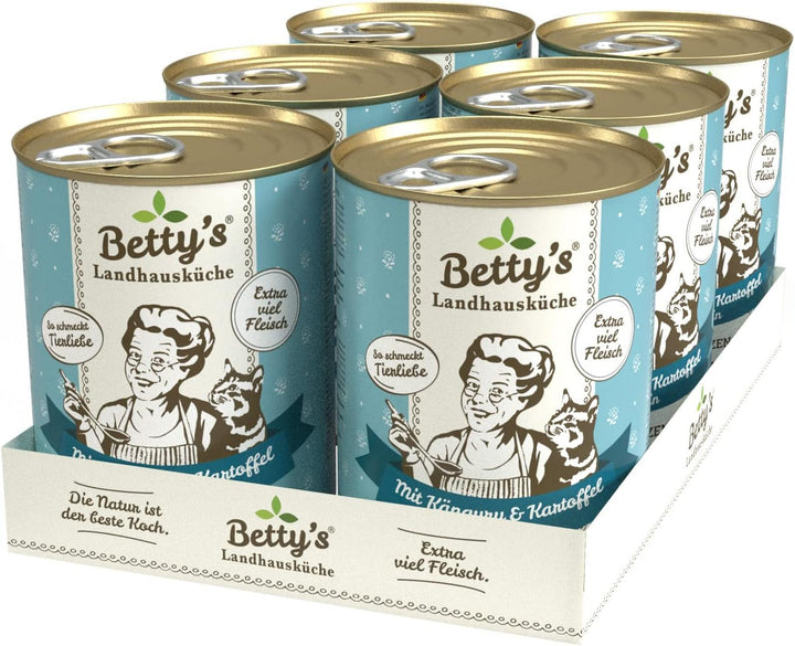 Betty'S Landhausküche cutie de hrană umedă pentru pisici, Fără cereale, Cea mai bună calitate, Carne de înaltă calitate, Gently cooked, Potrivit pentru toate rasele de pisici, Pui și fazan cu ulei de borangic 6 X 200 G