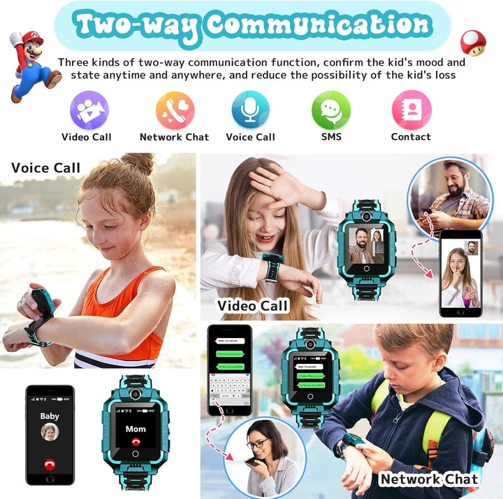 LiveGo Kids Smartwatch 4G, rezistent la apă și sigur Smartwatch Phone cu 360° Rotatable, GPS Tracker, Apel SOS Camera WiFi, 3-12 ani Elevii cadou de ziua de naștere (T10 Cyan01)