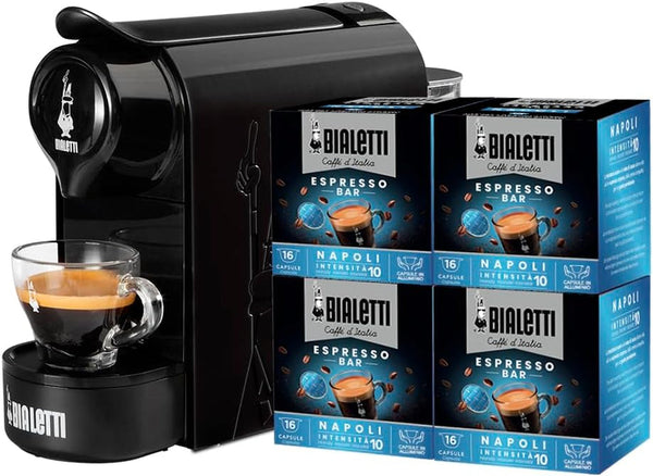 Bialetti Gioia, Espressor pentru capsule fabricat din aluminiu, include 64 de capsule, doar cu capsule, negru