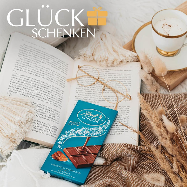 Lindt Schokolade LINDOR Caramel & Salz | 100G Tafel | Vollmilch-Schokolade Mit Einem Hauch Fleur De Sel Und Unendlich Zartschmelzender Karamell-Füllung | Schokoladentafel | Schokoladengeschenk