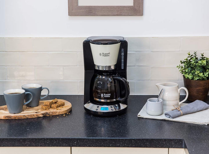 Russell Hobbs 24033-56 Victory Cafetier digital din sticlă, oțel inoxidabil, 1,25 litri, culoare crem