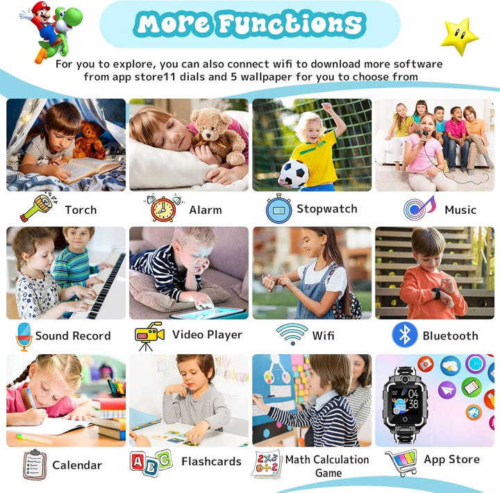 LiveGo Kids Smartwatch 4G, rezistent la apă și sigur Smartwatch Phone cu 360° Rotatable, GPS Tracker, Apel SOS Camera WiFi, 3-12 ani Elevii cadou de ziua de naștere (T10 Cyan01)
