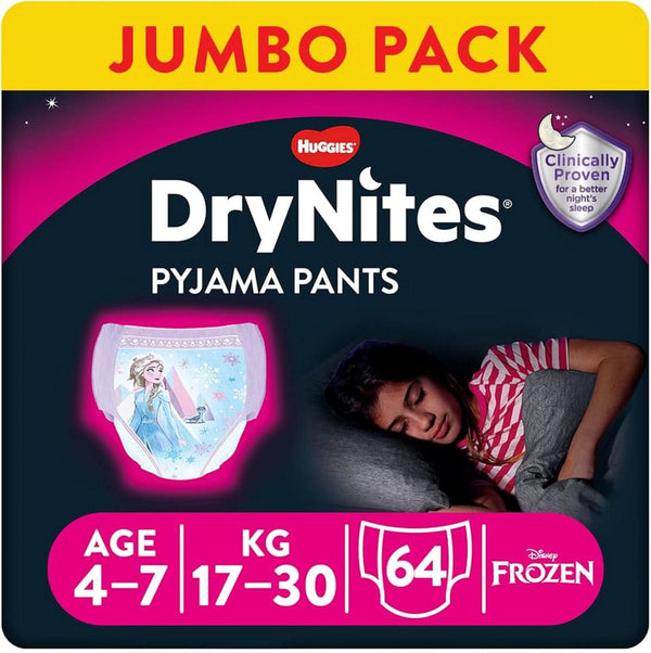 Huggies Drynites Hochabsorbierende Nachtwindeln Bei Bettnässen, Für Mädchen 4-7 Jahre, 4 X 16 Windel-Pants (64 Stück), Monatspack