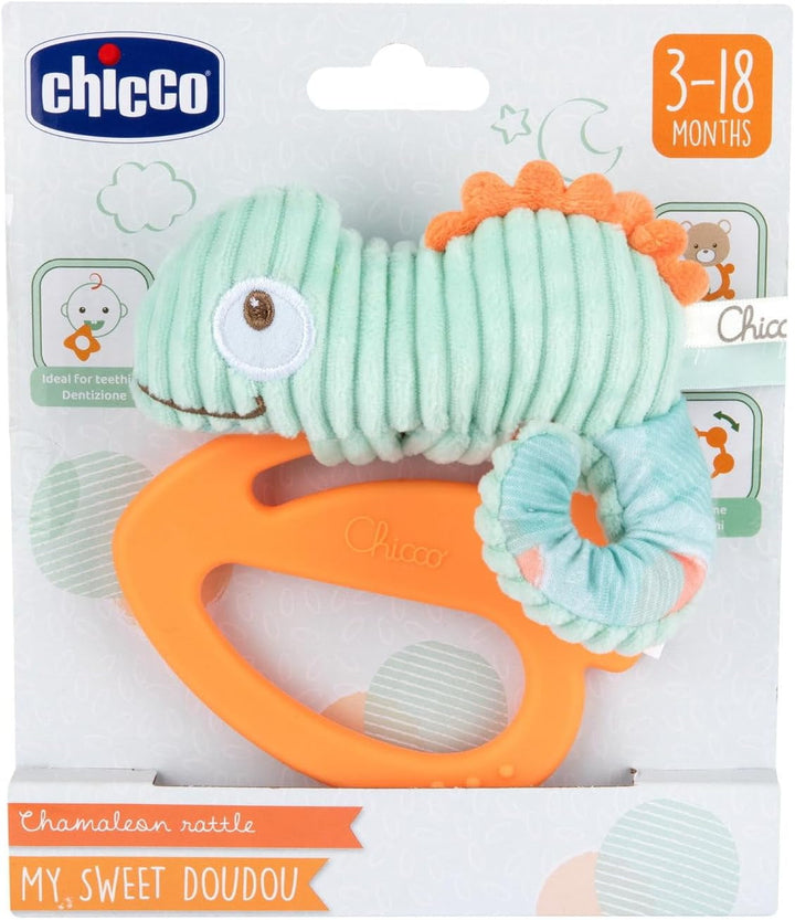 Jucărie Chicco My Sweet Doudou Chameleon, fabricată din țesături de înaltă calitate, inel din plastic moale, calmant în perioada de dentiție, jucărie pentru copii, 3-18 luni Jucarii Bebe Naty Shop