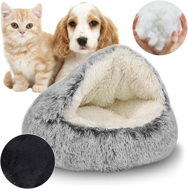 Pat pentru pisoi, peșteră pentru pisici mici, sac de dormit pentru animale de companie, pat moale, din pluș, cald, de iarnă, peșteră pentru pisici, peșteră pentru pisici, 50 x 50 cm pentru pisici și câini mici (gri)