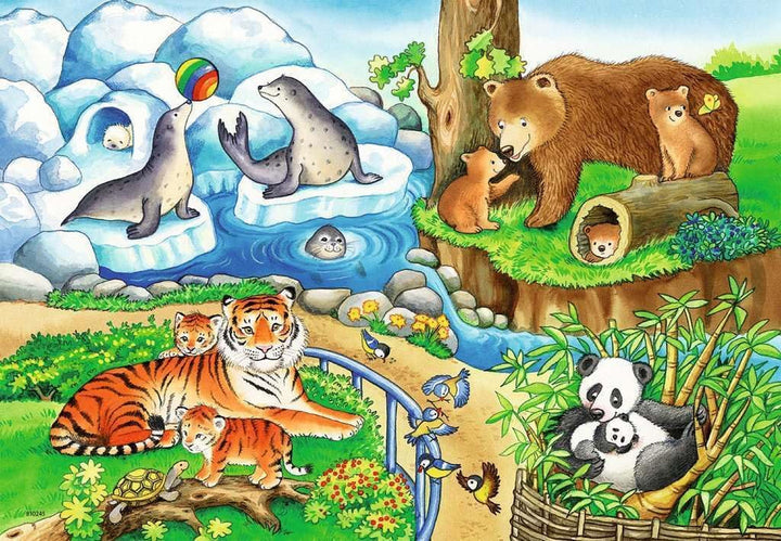 Ravensburger Puzzle pentru copii - 07602 Animale la Zoo - Puzzle pentru copii de la 3 ani, cu 2X12 piese