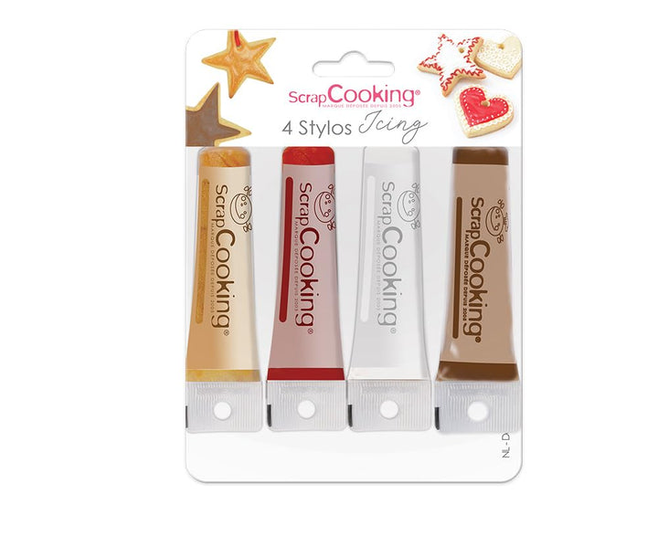 Scrapcooking – 4 Pieces of Parts Markers: Gold, Chocolate, White & Red – Edible Food Pens Decorative for Writing and Drawing on Desserts, Cakes and Biscuits