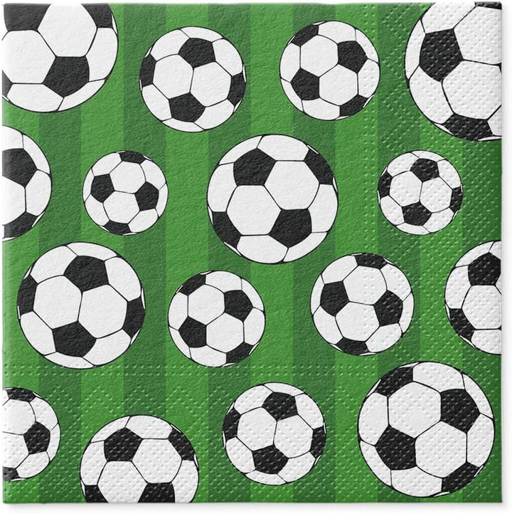 PAW - Șervețele 3 straturi (33 X 33 Cm) I 20 de bucăți I Perfect pentru petreceri, zile de naștere, sărbători I Decorațiuni de masă pentru petreceri pentru copii - Șervețele de hârtie colorate cu motiv - fotbal I minge de fotbal (pachet cu 2)