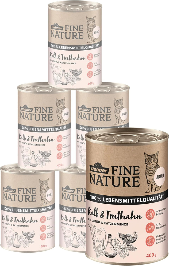 Hrană pentru pisici Dehner Fine Nature, hrană umedă fără cereale, pentru pisici adulte, curcan, cutie 6 X 200 G (1,2 kg)