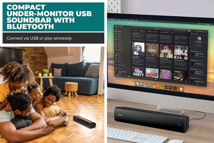 CREATIVE Stage Air V2 Kompakte USB- Unter Dem Monitor Soundbar Für PC, Mit Bluetooth 5.3, Dual-Driver Und Passivstrahler, Bis Zu 6 Stunden Spielzeit, Kompatibel PS5 and Switch, MF8395