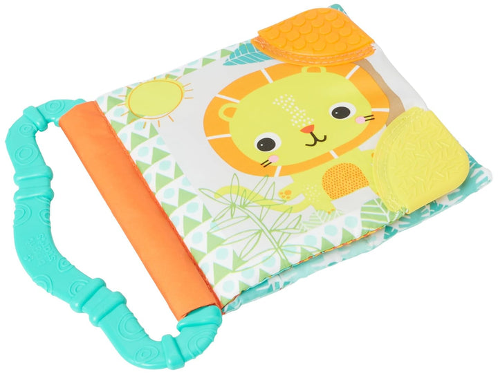 Bright Starts, Teethe & Read, jucărie de prindere pentru carte din țesătură cu zăngănit și carte cu imagini cu animale din țesătură, carte cu zăngănit, inel de dentiție pentru calmarea gingiilor, jucărie pentru bebeluși și copii mici de la 3 luni Jucarii Bebe Naty Shop
