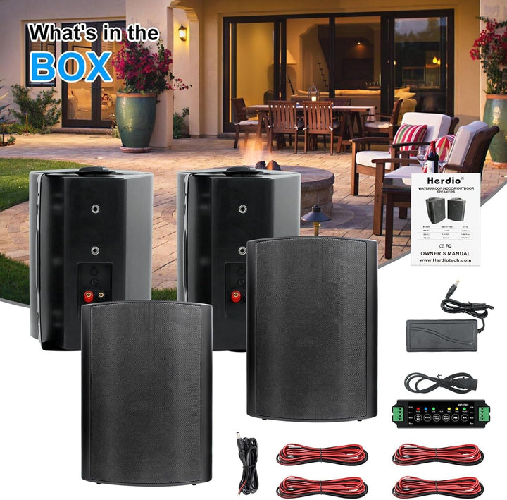 6,5 Zoll Outdoor-Lautsprecher Wasserdicht，800W Außenlautsprecher Mit Bluetooth Stereo-Verstärker, Perfekt Für Outdoor Terrasse Garten Veranda（4 Schwarz）