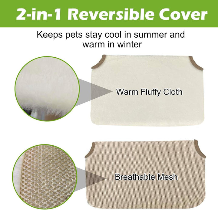 Hamac pentru pisici cu fereastră 52 x 30 cm, pat pentru pisici cu fereastră, covoraș reversibil, pat pliabil cu fereastră și ventuze stabile, până la 18 kg (bej cu puf, 52 x 30 cm)