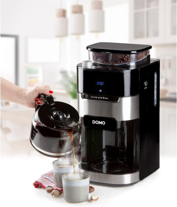 DOMO DO721K Espressor de cafea măcinat și preparat - Funcție boabe-la-cană - Afișaj LCD - Pentru cafea măcinată sau boabe întregi - 1,5 L