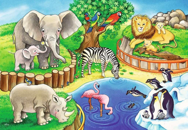 Ravensburger Puzzle pentru copii - 07602 Animale la Zoo - Puzzle pentru copii de la 3 ani, cu 2X12 piese