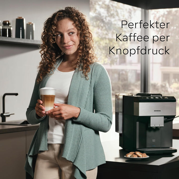Espressor complet automat Siemens EQ500 TP516DX3, multe specialități de cafea, spumator de lapte, recipient integrat pentru lapte, funcție dublă de ceașcă, curățare automată cu abur, oțel inoxidabil negru