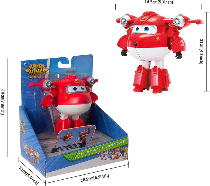 Super Wings 5" Transforming Characters 2-Pack Transforming Supercharged Jett + Tino, jucărie Transformer pentru băieți și fete de peste 3 ani, roșu