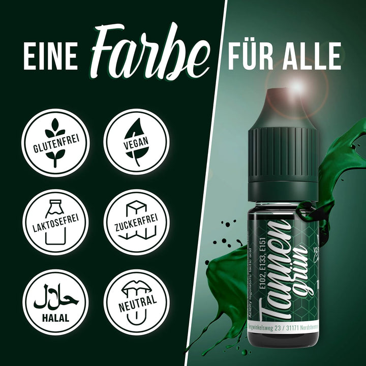 Belissia Lebensmittelfarbe Tannengrün 10Ml Farbstoff Hoch Konzentriert, Made in DE Zuckerfrei, Flüssig, Zum Färben Von Getränken, Kuchen, Teig, Toppings, Slime Uvm. - Backzubehör