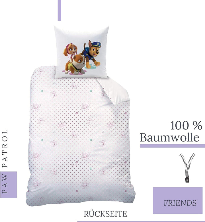 Paw Patrol Bettwäsche 2-Teilig Für Mädchen Skye & Everest – Für Kinder – 1 Kissenbezug 80 X 80 Cm + 1 Bettbezug 135 X 200 Cm – 100% Baumwolle