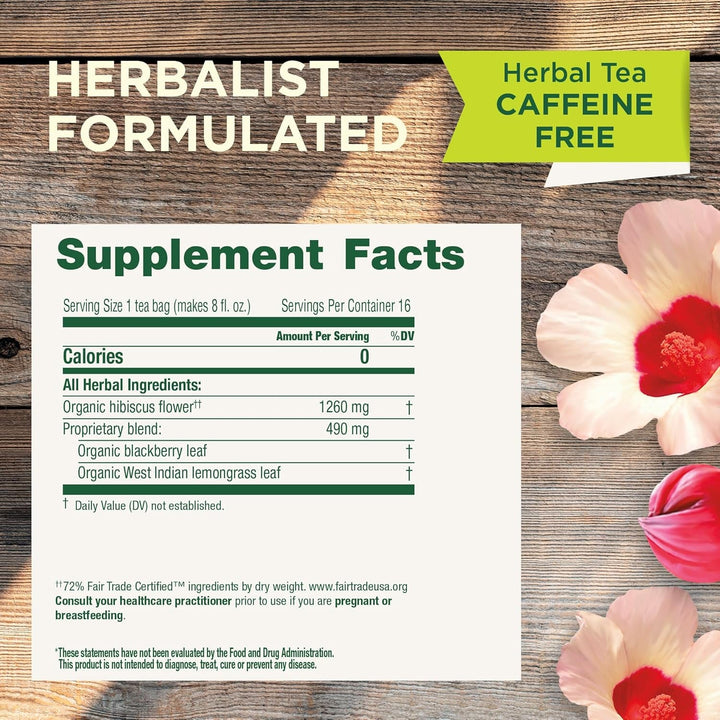 Tea, Organic Hibiscus, Supports Your Cardiovascular System, 16 Tea Bags Tea USA Naty Shop