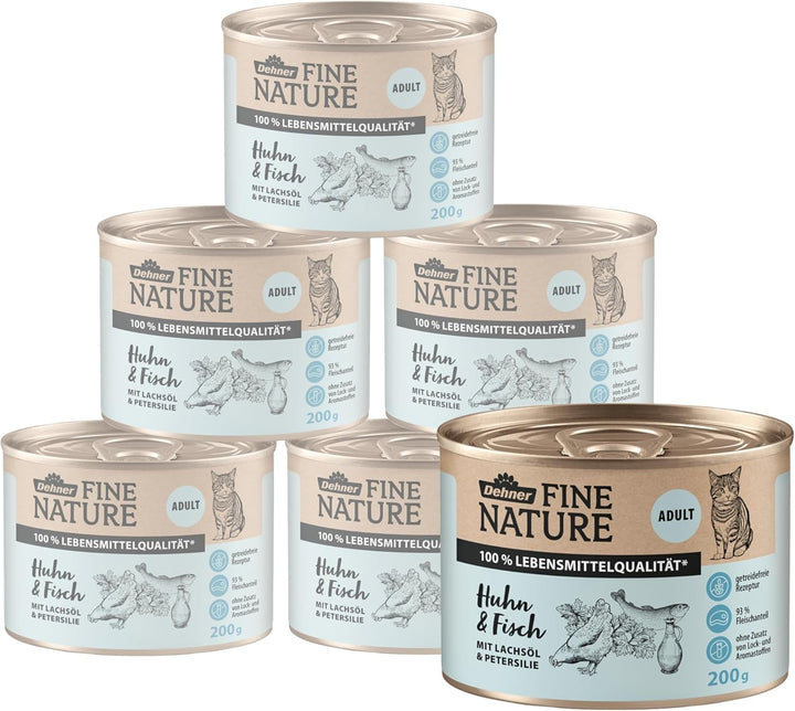 Hrană pentru pisici Dehner Fine Nature, hrană umedă fără cereale, pentru pisici adulte, curcan, cutie 6 X 200 G (1,2 kg)