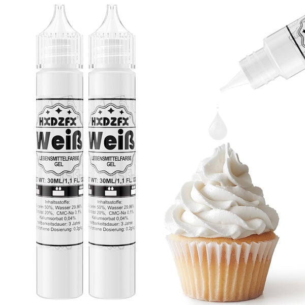 Lebensmittelfarbe Gel - HXDZFX 2×30Ml Lebensmittelfarbe, Hochkonzentriertes Zuckerfrei Food Coloring Für Tortendeko, Fondant Weiss, Macarons, Torte, Backen, Osterei, Slime (Weiß)