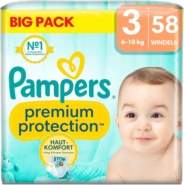 Pampers Premium Protection BIG PACK, New Baby, scutece mărimea 2 (4Kg-8Kg), 68 bucăți