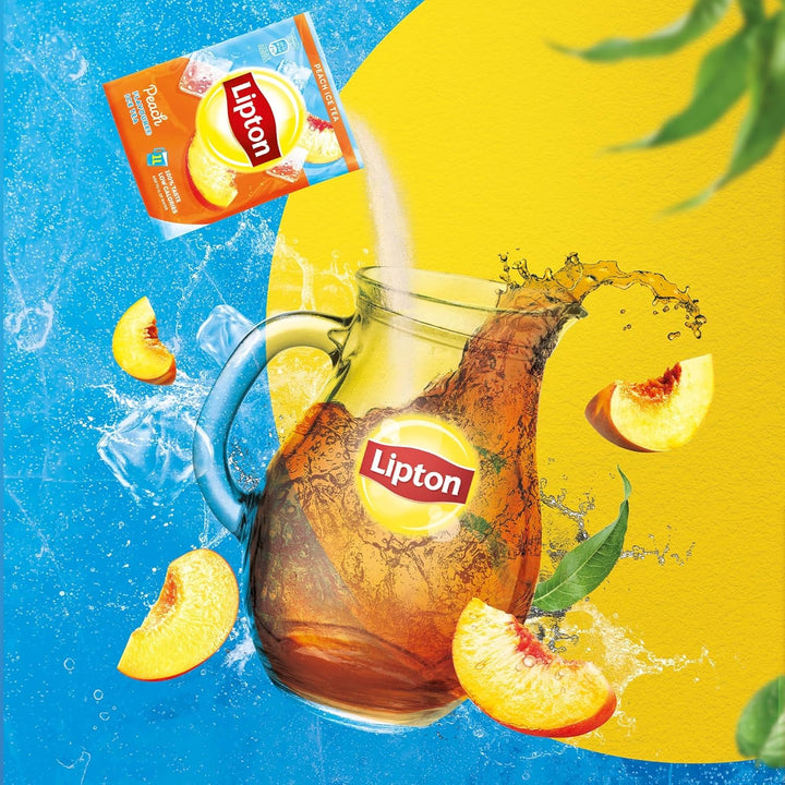 Set de ceai rece Lipton, „piersică”, răcoritoare pentru întreaga familie, 18 pliculețe, sub formă de pulbere pentru preparare acasă