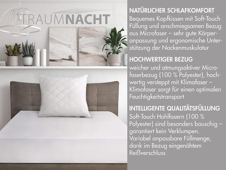 Traumnacht Cozy - Set de 2 perne cu husă din microfibră moale, pernă certificată Oeko-Tex cu fermoar, 80X80 cm, produsă în conformitate cu standardul de calitate german Perne standard Naty Shop