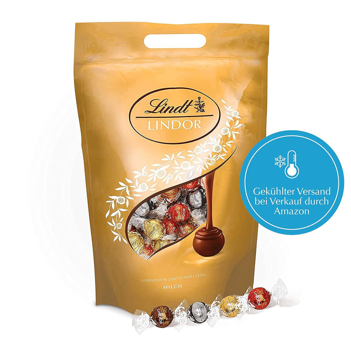 Lindt Schokolade LINDOR Kugeln Mischung | 2 Kg Beutel | Ca. 160 LINDOR Kugeln in Den Sorten Vollmilch, Weiß, Dark 60%, Haselnuss | Pralinengeschenk | Großpackung | Schokoladengeschenk