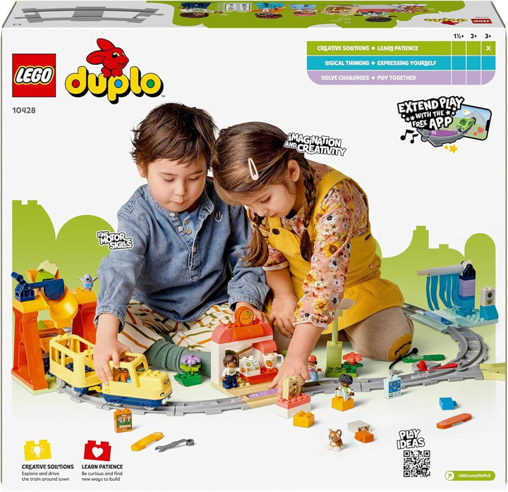 LEGO DUPLO Town Large Interactive Railway, jucărie de construcție pentru copii mici de la 3 ani, locomotivă Push & Go cu lumini și sunete, piese pentru șine, jucărie educativă pentru preșcolari 10428