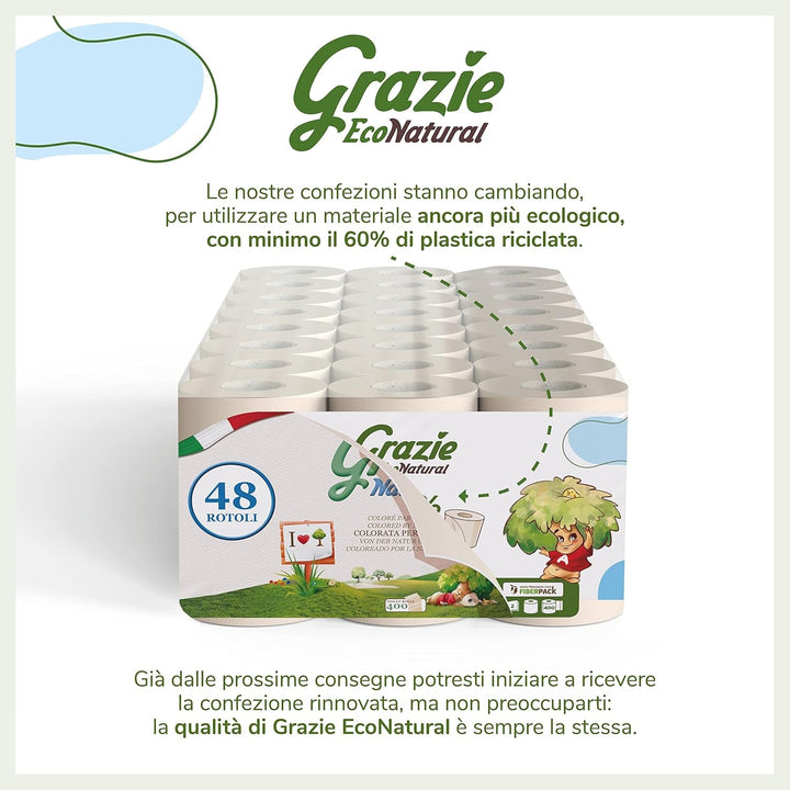 Grazie Natural, hârtie igienică, Maxi Ecol FSC, 48 role, testată dermatologic, hârtie igienică 100% reciclată, ecologică, fabricată în Italia