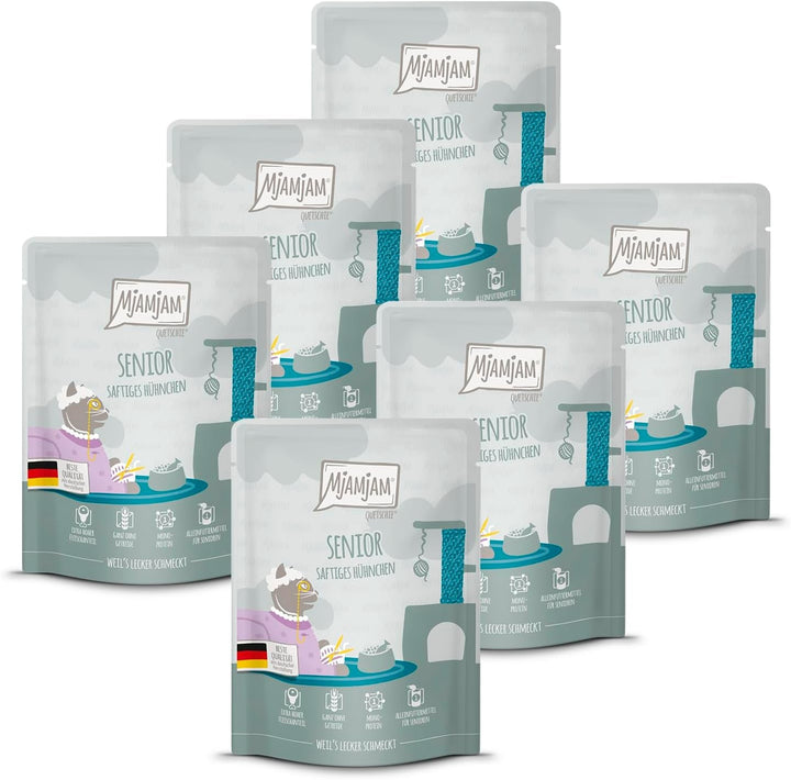 Mjamjam - Hrană umedă premium pentru pisici - Senior - Juicy Chicken, 6Pack (6X800G), fără cereale