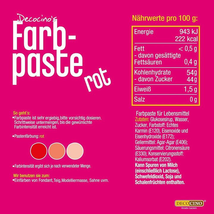 DECOCINO Colour Paste, 20 grame, ideal pentru colorarea prăjiturilor, fondantului și cremelor - fără azot și fără gluten