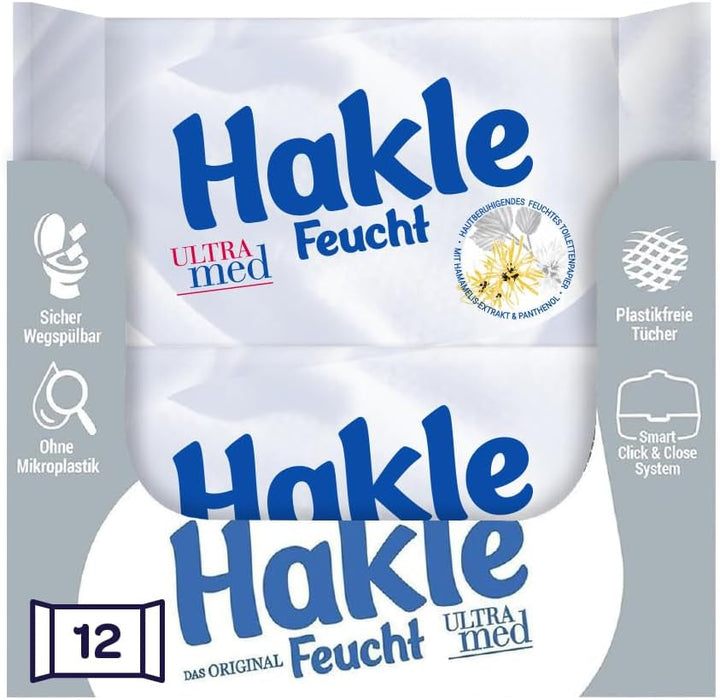 Hakle Feucht Pur Într-un pachet de 12, 504 șervețele (12 X 42 foi), Șervețele umede hrănitoare, Șervețele umede cu 99% apă, Șervețele umede rapid solubile în apă