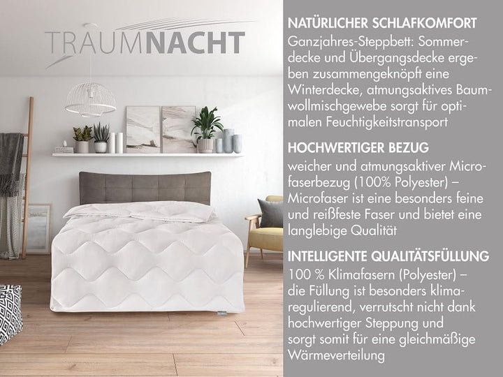 Traumnacht Cozy - Set de pat 4 sezoane, 1 X plapumă divizibilă 135 X 200 Set și 1 X pernă 80 X 80 Cm, certificat Ã-ko Tex, alb, dezvoltat în Germania ,( pachet de 2 )