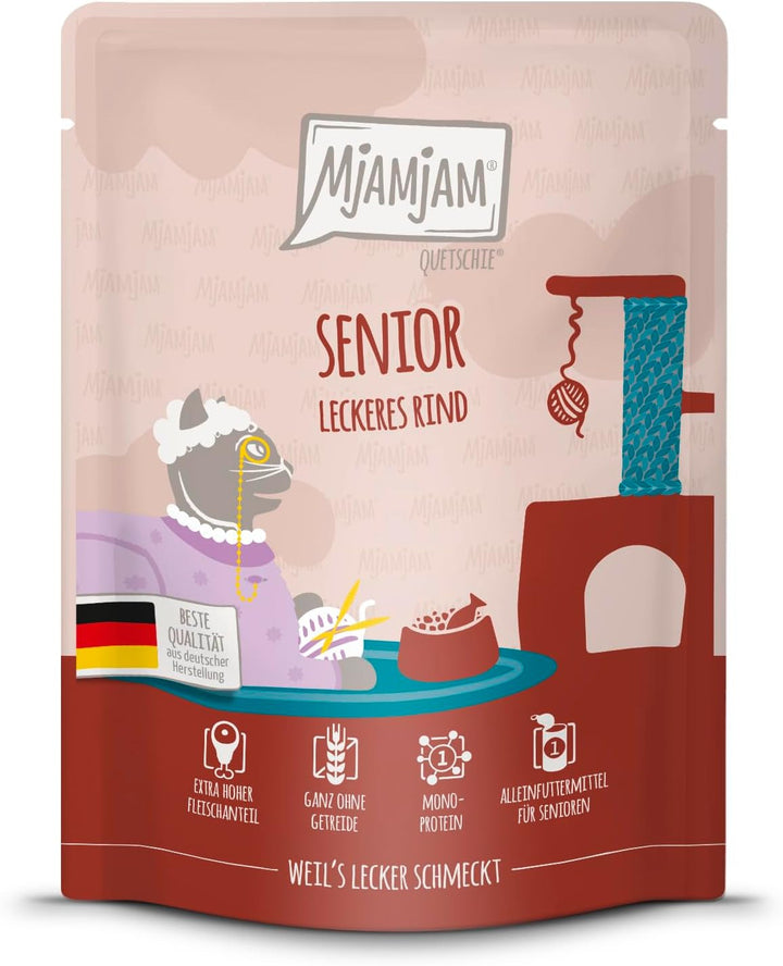 Mjamjam - Hrană umedă premium pentru pisici - Senior - Juicy Chicken, 6Pack (6X800G), fără cereale